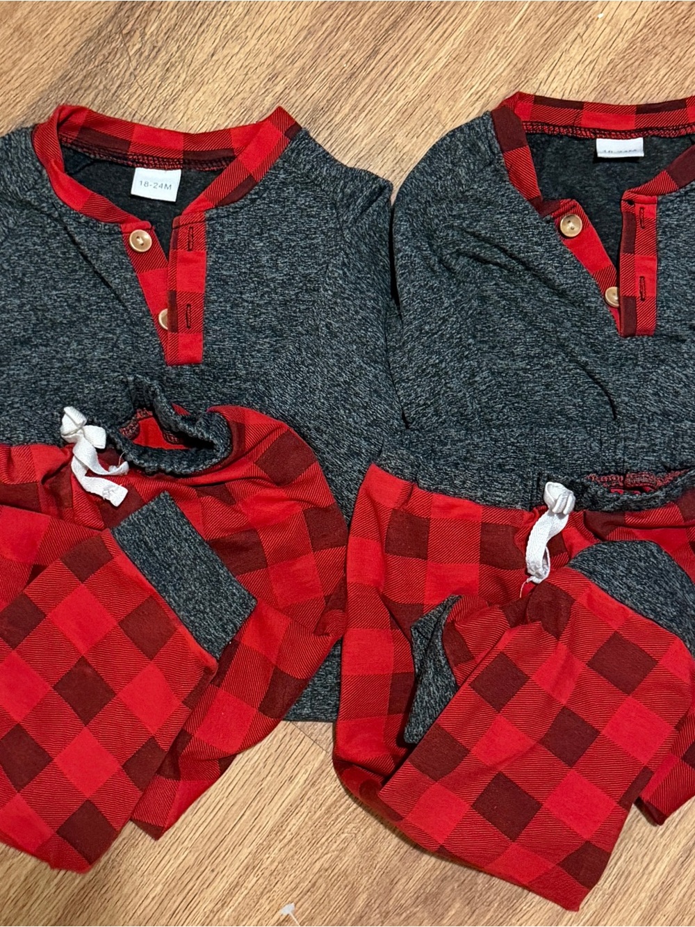 Kids Red Buffalo Plaid and Gray Two-Piece Pajama Set